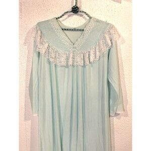Vintage Bernette New York Nightgown Sea foam Blue  Lace Trim L M